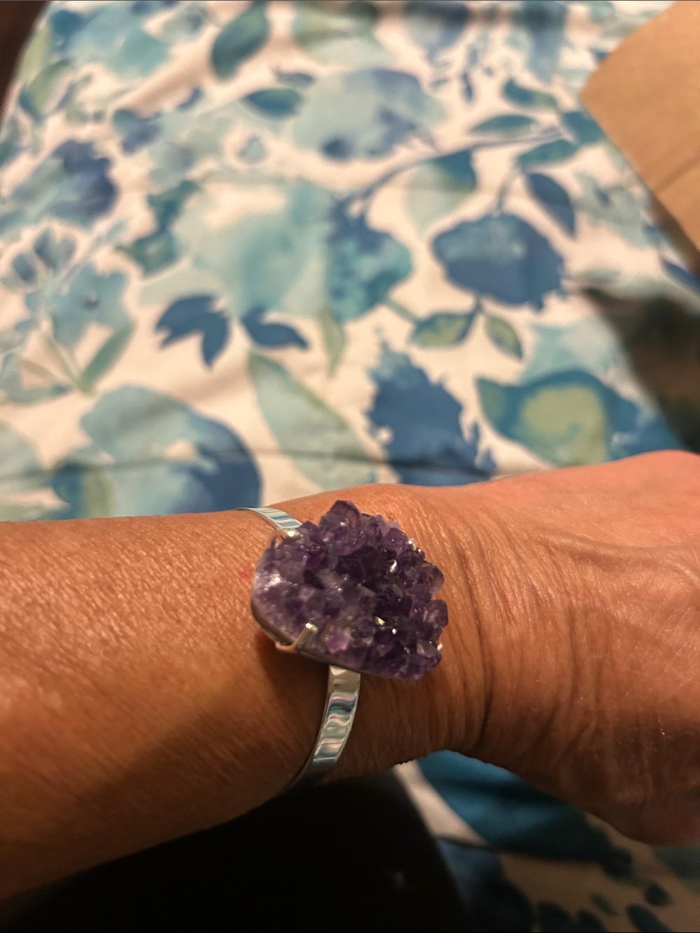 Amethyst Cluster Silver-Tone Cuff Bracelet - Purple